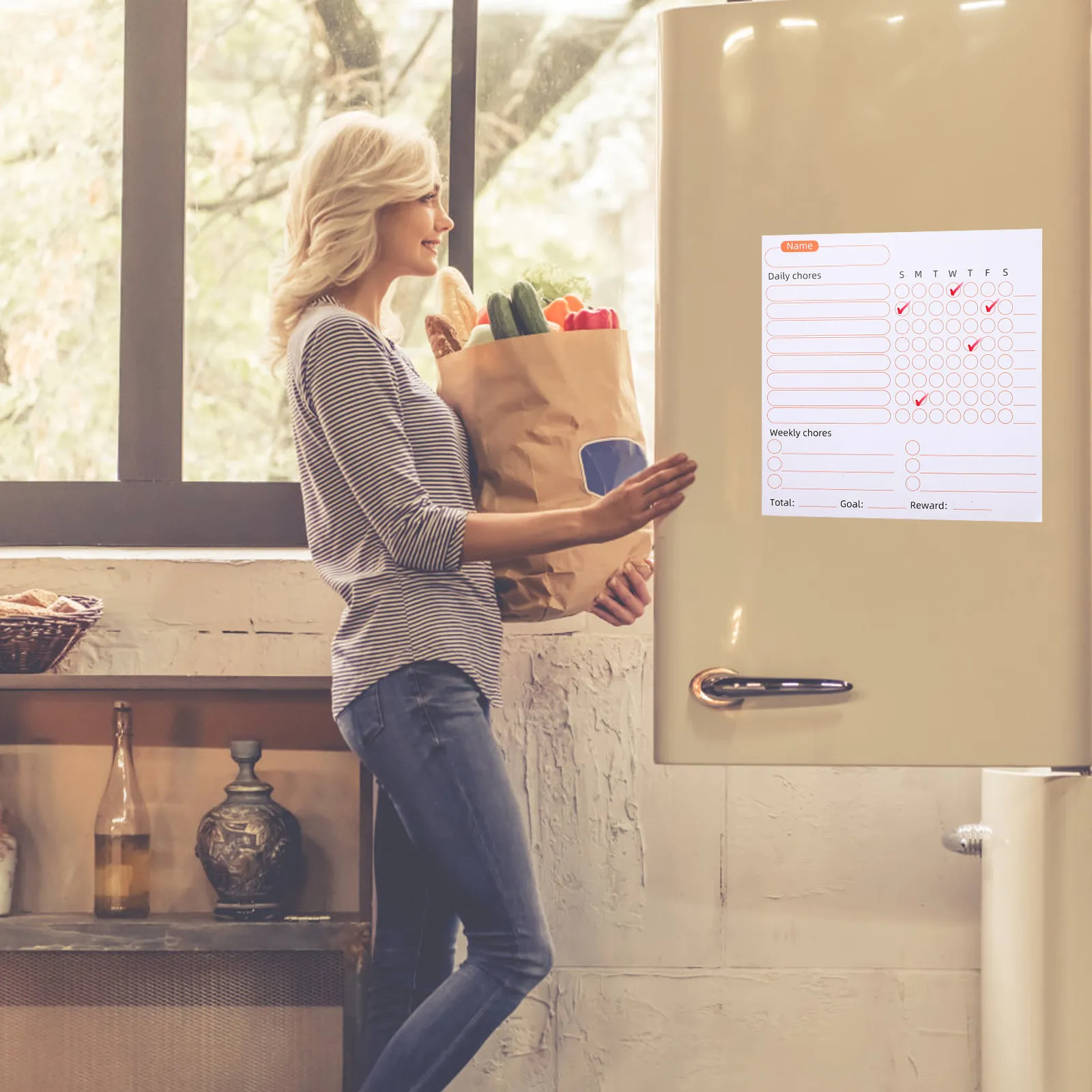 

1 комплект магнитных наклеек-плакатов, многоразовая стираемая доска для планирования, органайзер для холодильника, многофункциональный планировщик