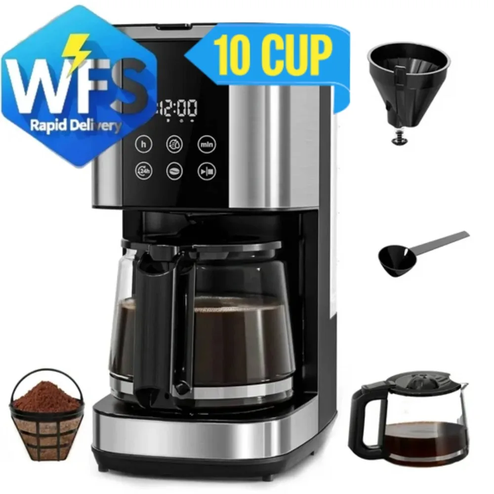 

Auseo Drip Coffee Maker with Glass Carafe, Brew Drip Coffee Machine with Programmable 24H Timer 2 Coffee Strength Options