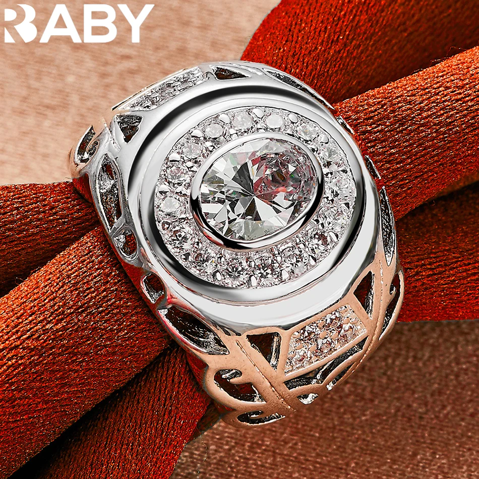 Ringe aus 925er-Sterlingsilber, Größe 6–10, für Damen und Herren, rund, großer Zirkon-Ring, modisch, Hochzeit, Verlobung, Charms, Party, edler Schmuck – Detail 4