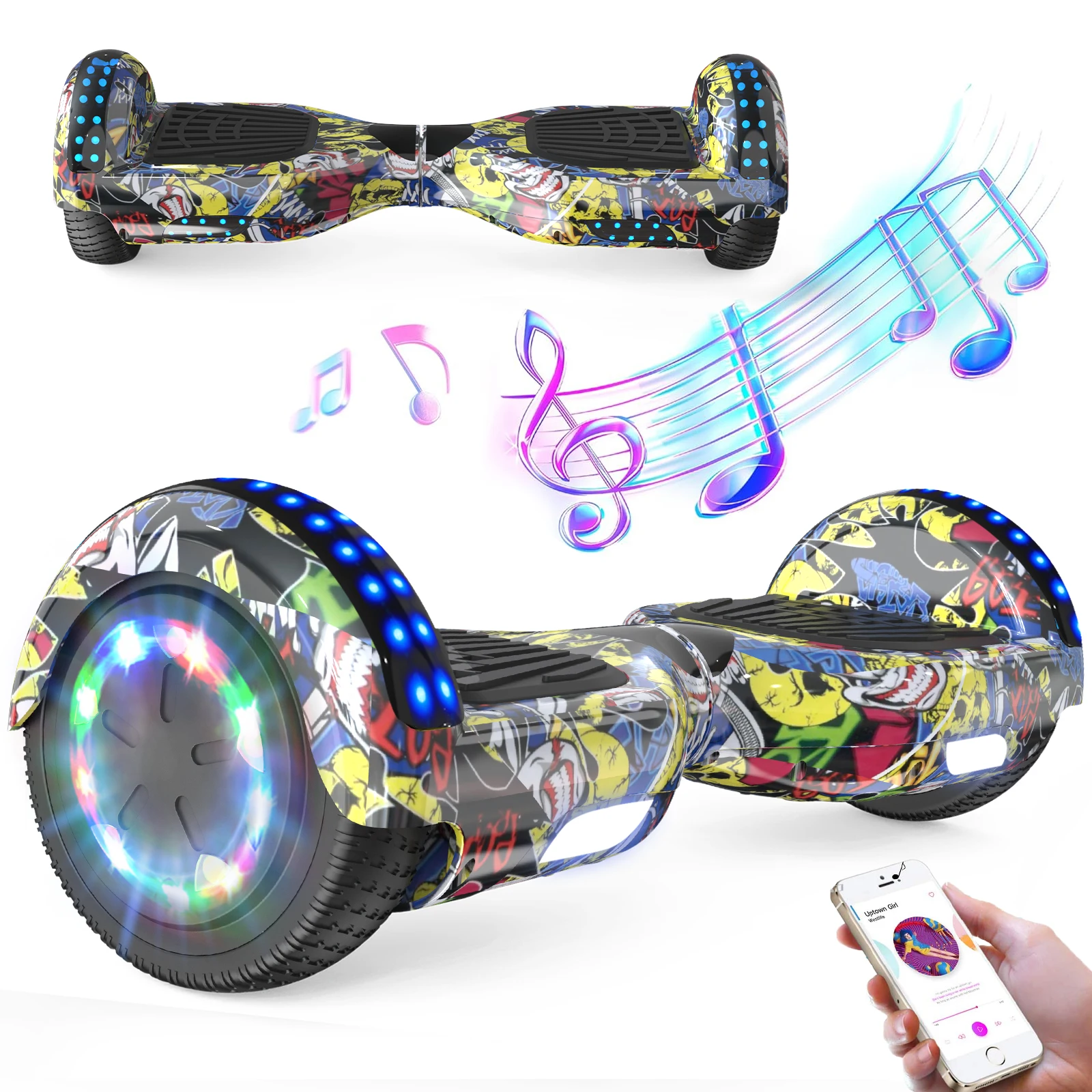 RCB Hoverboard voor Kinderen 6,5 Inch Zelfbalancerende Elektrische Step voor Kinderen en Volwassenen, Bluetooth LED-verlichting, Ideaal Cadeau, Zelfbalancerende Step voor Kinderen, Balansstep