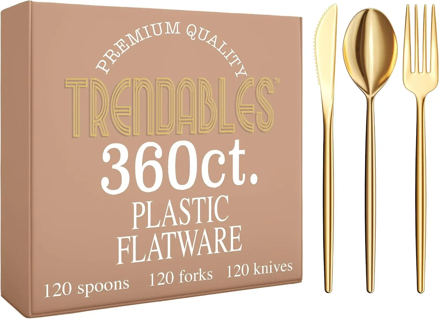 

Gold Plastic Forks and Spoons 360 Pack Disposable Silverware Set - Plastic Cutlery Set Includes 3 x 120 - Forks Silverware