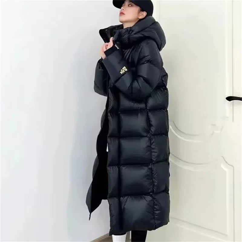 Winter Women Loose Cotton Padded Jacket Korean Ladies Long Over The Knee Puffer Coat Female Hooded Black Warm Cotton Padded