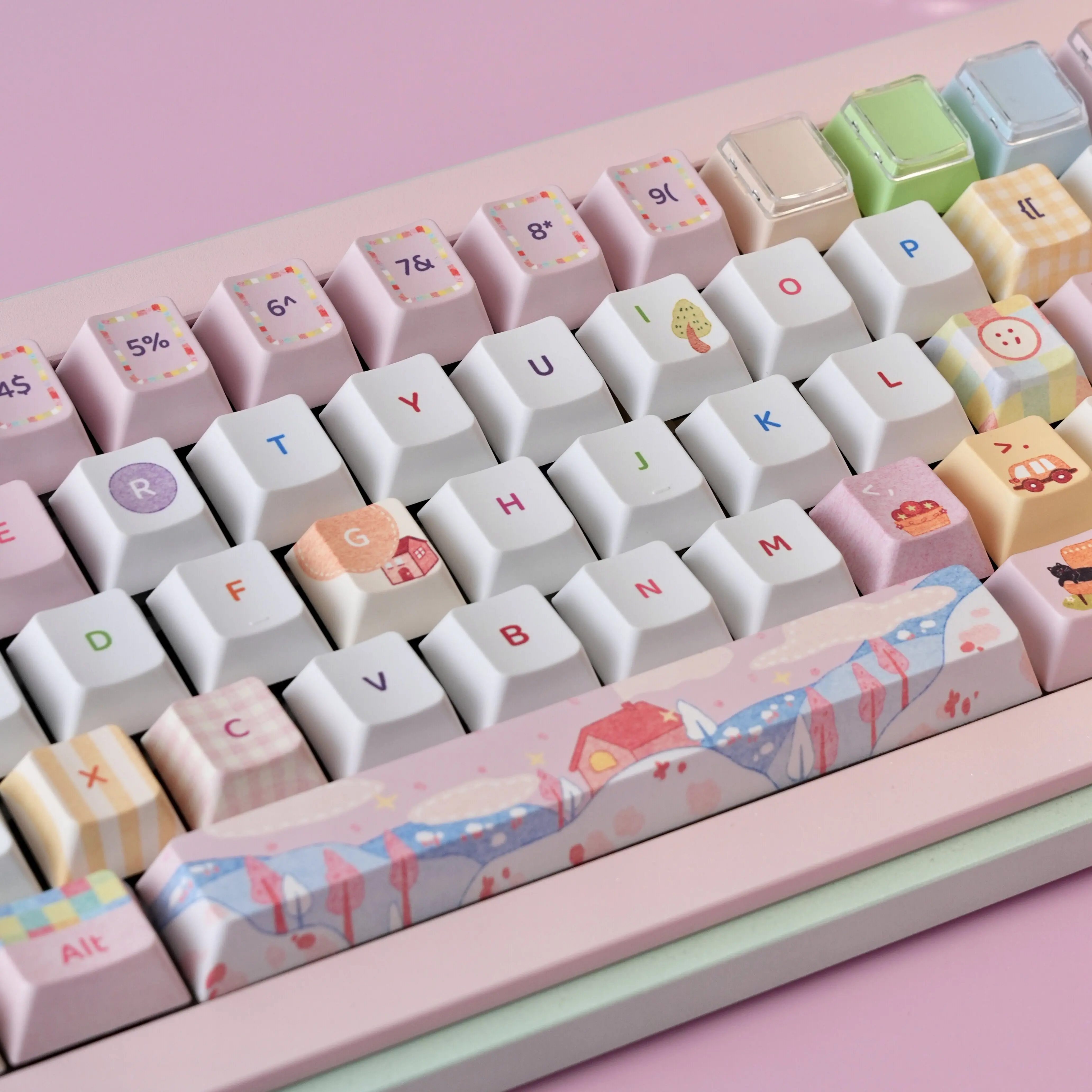140-Key Cartoon Style Keycaps Dopamine Theme Keycaps Pbt Skin-Like Thermal Sublimation Cute Summer Cherry Soa Pbt Keycaps