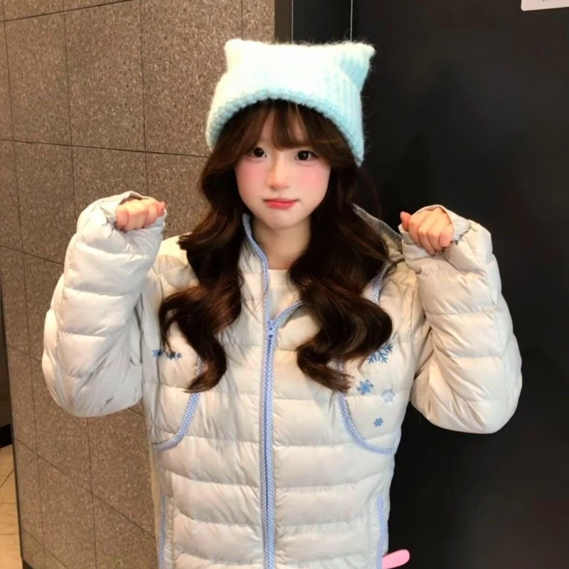 Japanese Sweet Lolita Hooded Padded Coat Women Kawaii Snowflake Embroidery Cotton Jacket Harajuku Girl Light Color Slim Warm Top - view 3