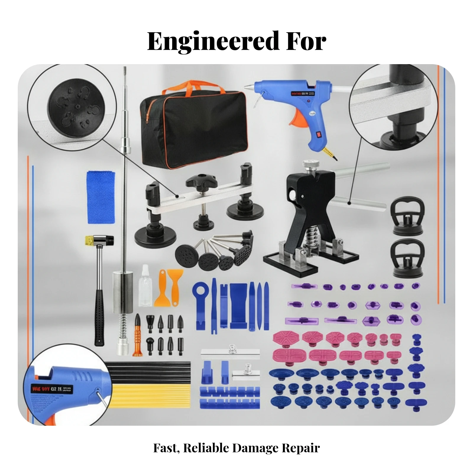 

114 Pieces Paintless Dent Removal Repair Kit Easy to Use Car Dent Removal Repair Set Metal and Plastic Works on Curved Panels