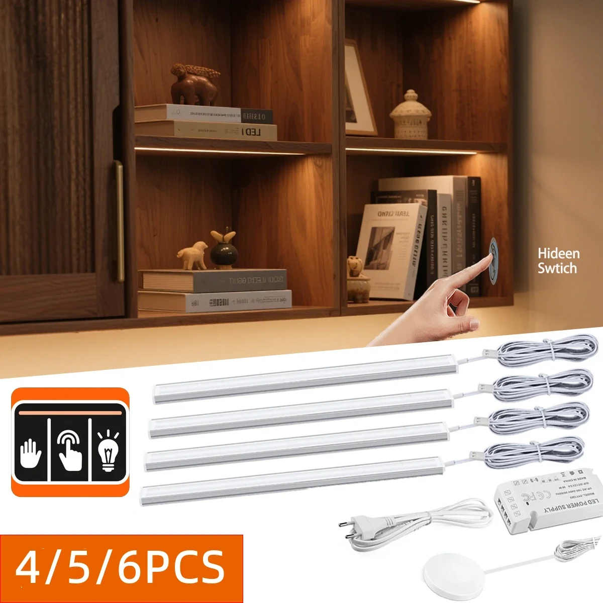 Hand Scan Sensor Closet Light - 4/5/6Pcs Dimmable Hideen Penetrable 20mm Wood Panel Touch Swtich For Wine Cabinets & Wardrobes
