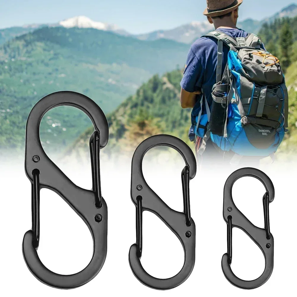 10pcs S Type Stainless Steel Carabiner With Lock Mini Keychain Hook Anti-Theft Outdoor Camping Backpack Buckle Key-Lock Tool