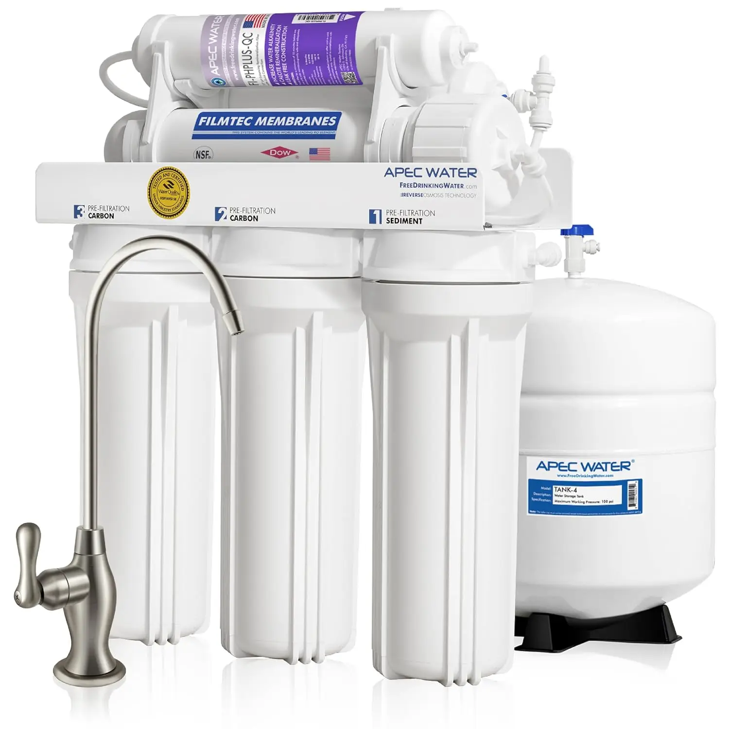 Water Systems Top Tier Supreme Certified Alkaline Mineral pH+ High Flow 90 GPD 6-Stage Ultra Safe Reverse Osmosis Drinking