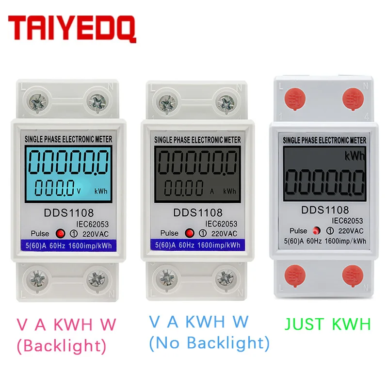 Multimeter Digital Electric Energy Power Meter With Or Without Backlight KWH V A W  Single Phase Wattmeter AC 230V 50/60Hz