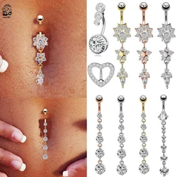 1pc New Zircon Fashion Surgical Steel Navel Piercing Flower Pendant Belly Button Rings Belly Piercing Body Jewelry Sexy Dangle