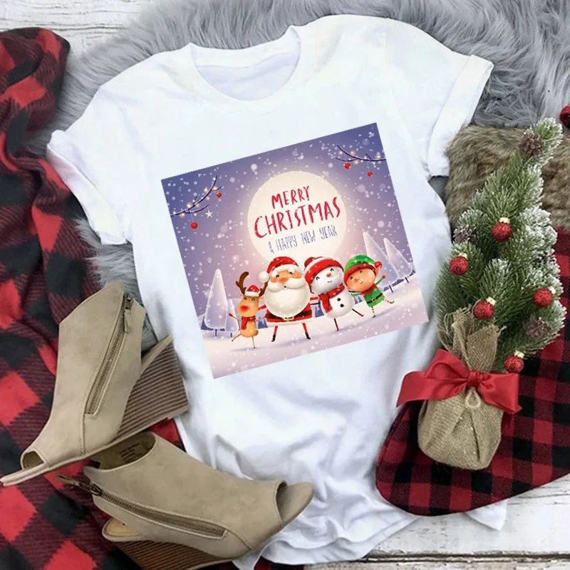 

Santa Claus Christmas New Year Holiday Graphic T Shirt Top Women Fashion Clothing Female Short Sleeve Tees