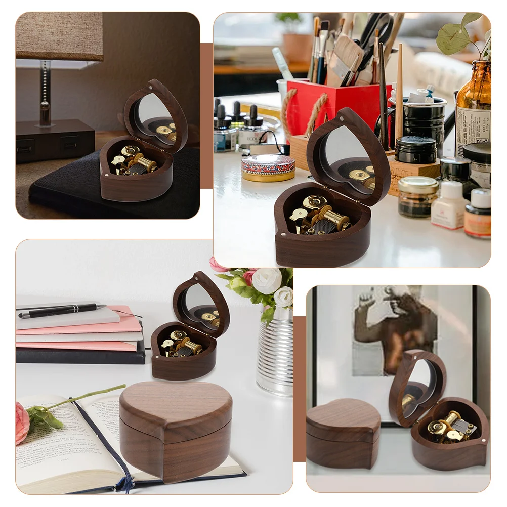 

Premium Heart Shaped Musical Box Vintage Design with Wind Up Mechanism Walnut Finish Melody Player for Anniversary Christmas
