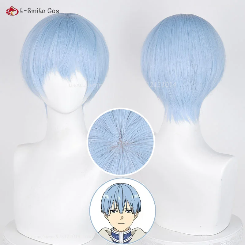 

Anime Cosplay Himmel Wigs Cosplay 30cm Short Light Blue Scalp Wigs Heat Resistant Synthetic Wig + Wig Cap