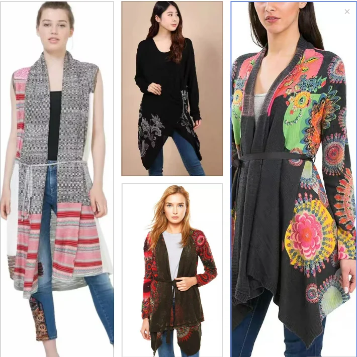 Foreign trade original single Spanish new vintage to do old printed sequin knitted splicing cardigan