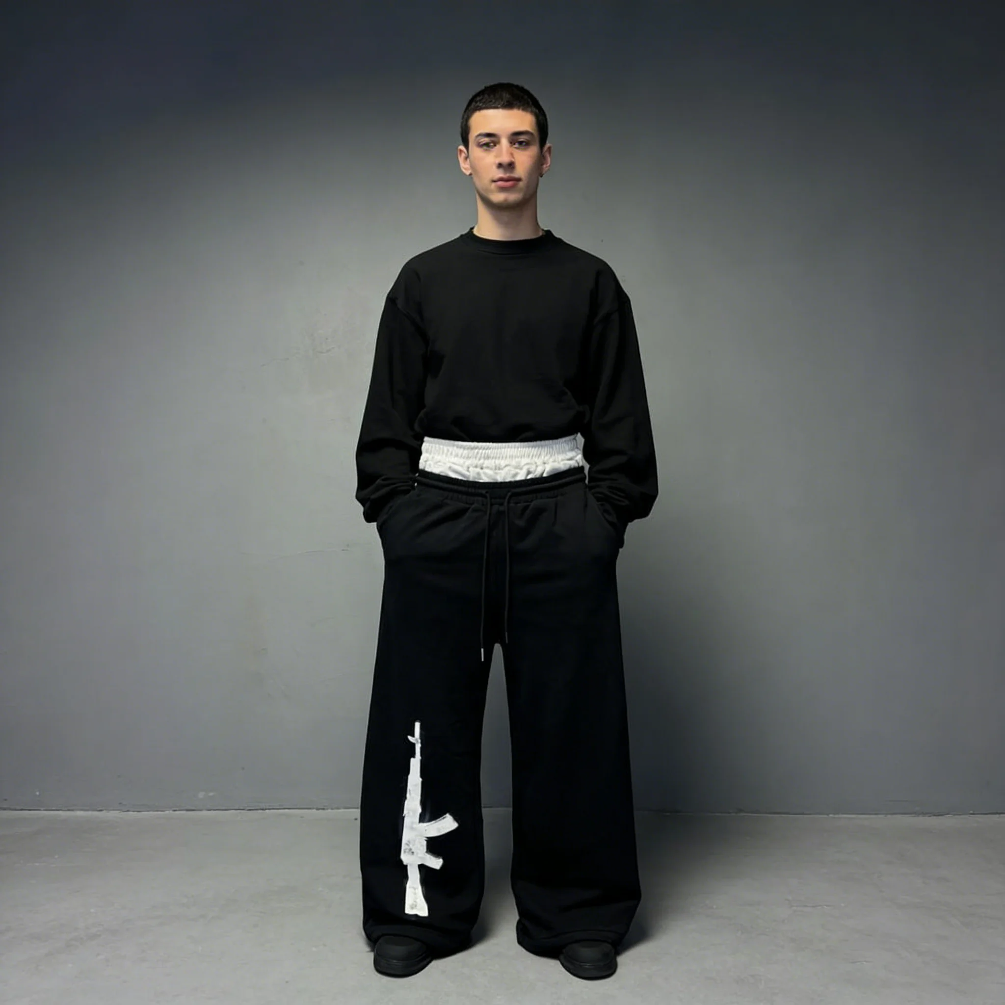 

Мужские спортивные штаны с принтом пистолета в стиле хип-хоп, 2026, модные черные свободные брюки большого размера, уличная мода, повседневные штаны