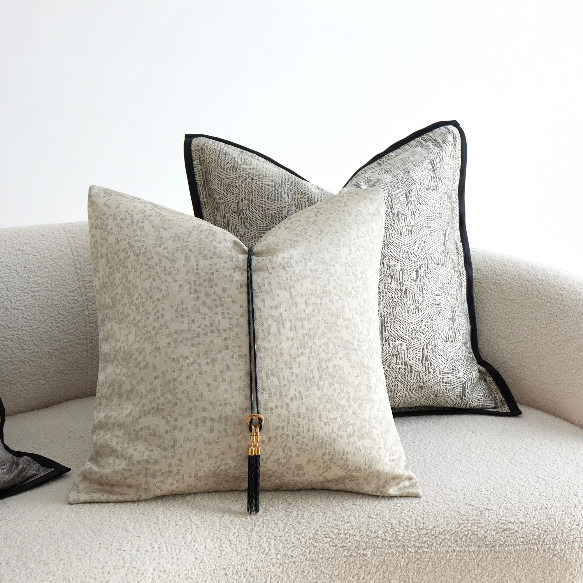 1pc Arabic Macrame Pillow Cover with Tassel, Luxury Jacquard Cushion Cover Gray, Sofa Pillow for Home Hotel Decor