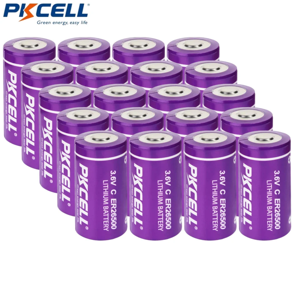 

PKCELL 20PACK ER26500 Li-SOCl2 Lithium Batteries 3.6V Size C 9000mAh Non-rechargeable Li-ion battery For Gas Meter