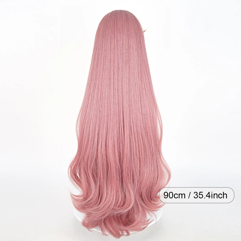 Synthetic Pink Long Straight Fluffy Wigs with Bangs Anime Game Cosplay Heat Resistant Wig for Daily Party