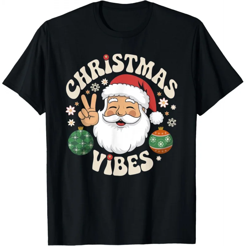 Santa Christmas Vibes Groovy Peace Claus Merry Xmas T-Shirt