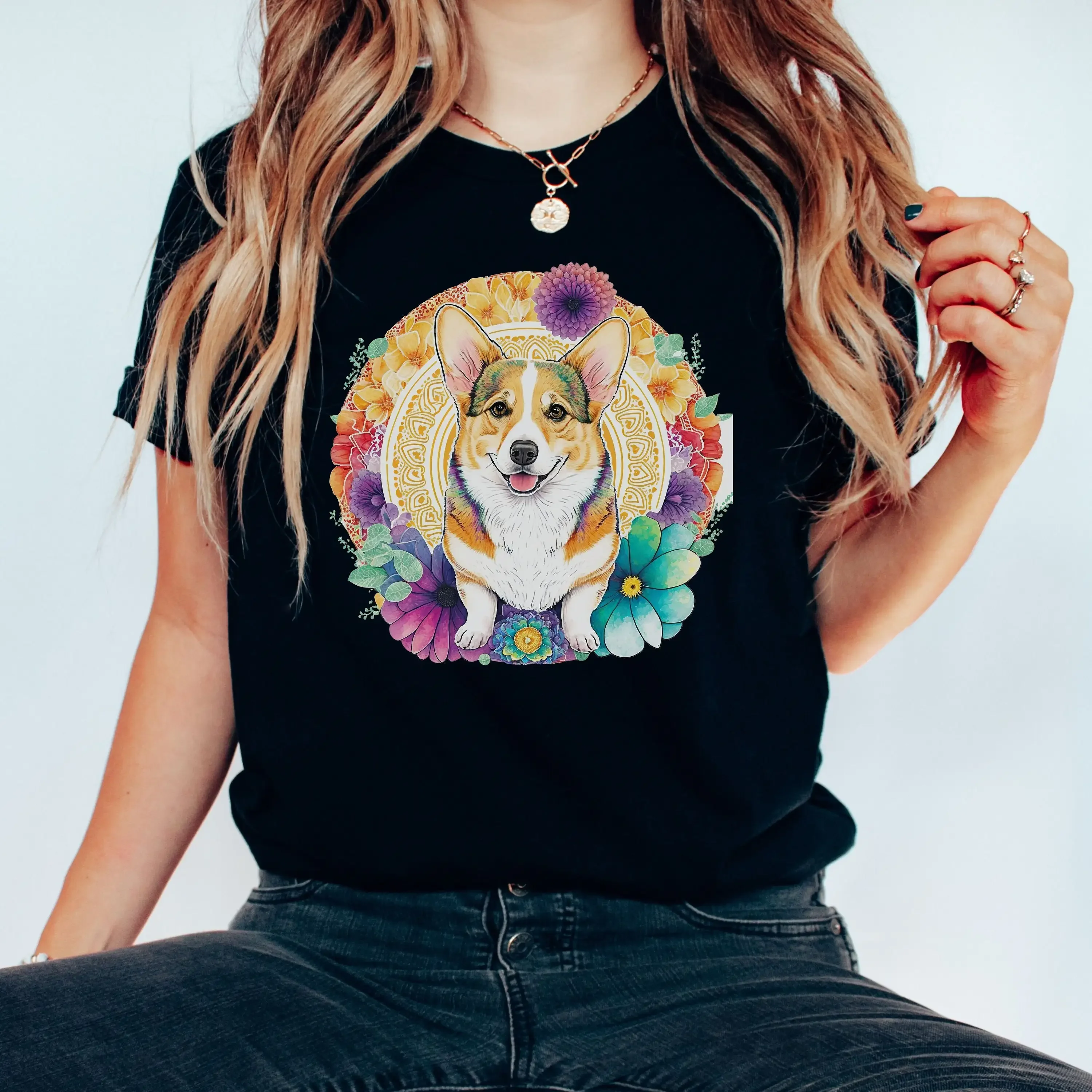 Corgi Dog Mom T Shirt Pembroke Welsh Flowers for