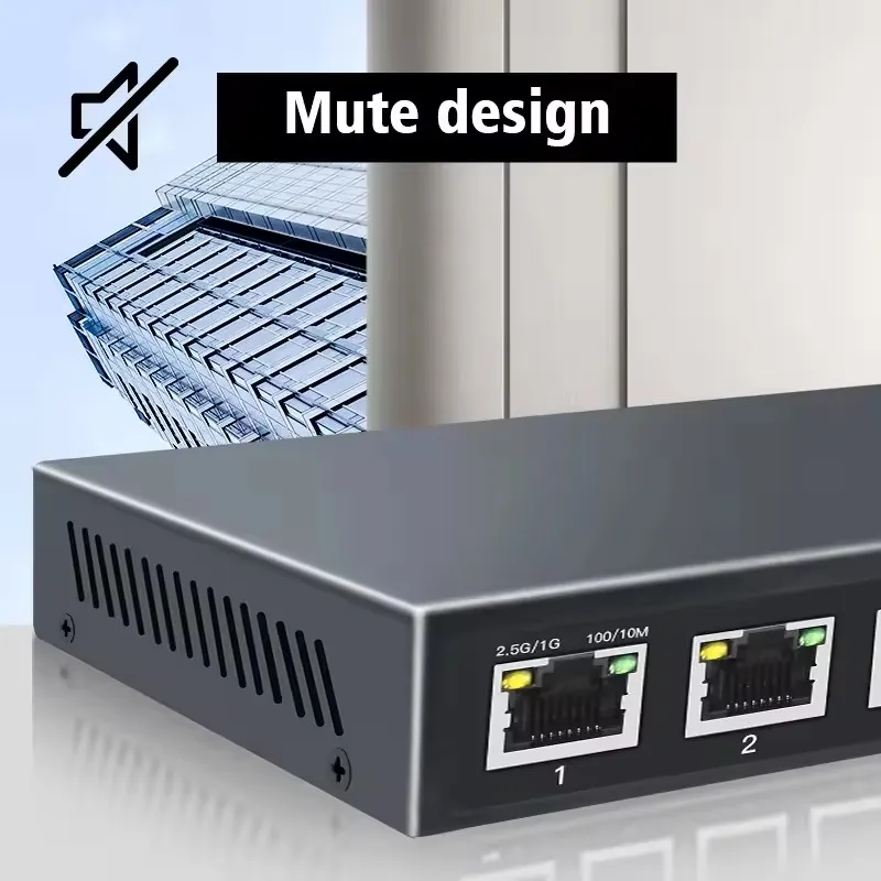 Unmanaged Ethernet switch with 1*2.5G RJ45 port and 4*Gigabit RJ45 ports Fanless Plug and Play Network Switch Desktop Wall Mount