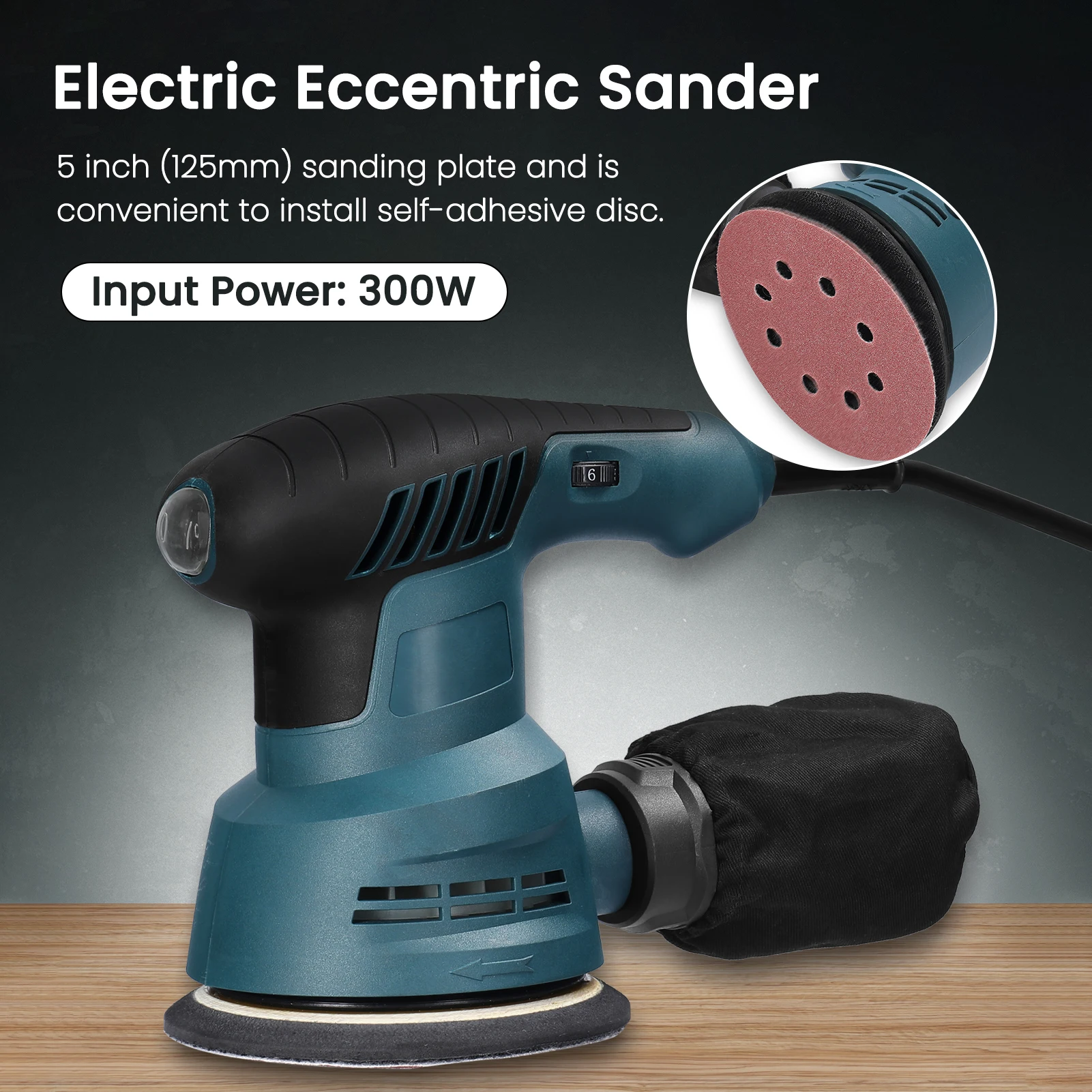 300W Electric Eccentric Sander 5 Inch 125mm Sanding Plate Electric Sander Wood Processing Furniture Car Polishing Machine