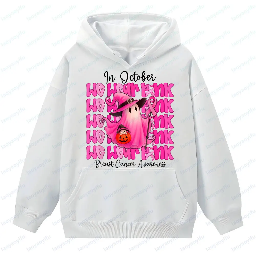 Borstkankerkleding in oktober Draag we roze sweatshirts Roze Halloween Ghost bedrukte tops Dames Vakantie Incentive-kleding