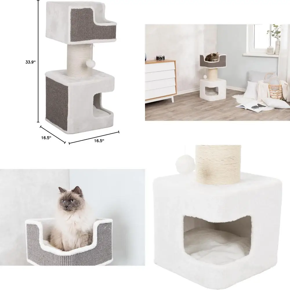 

Condo-Style Cat Tower with Scratching Post and Removable Cushions, Gray, 16.5 x 16.5 x 33.9
