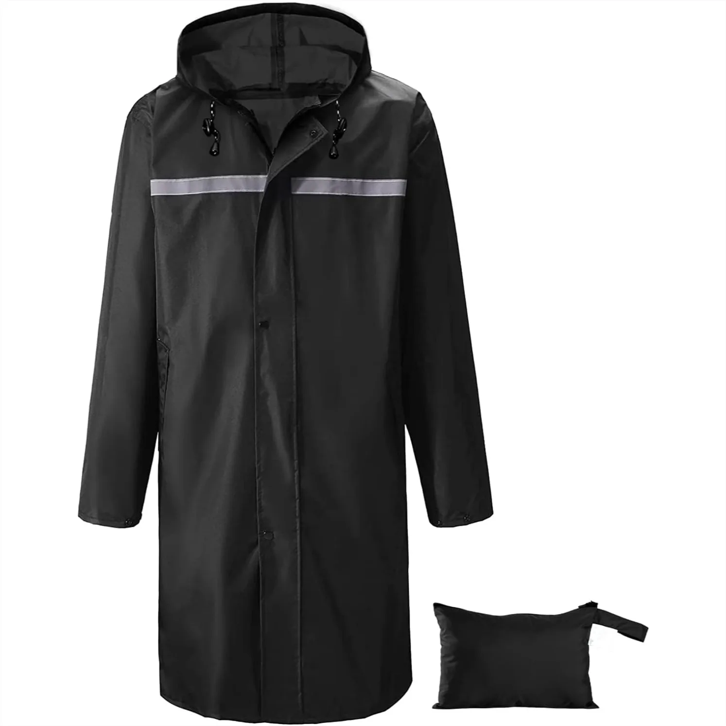Men's Lightweight Hooded Raincoat with Reflective Strip for Outdoor Camping and Hiking