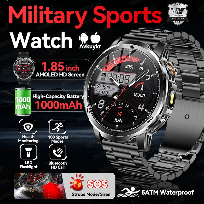 new-military-outdoor-sports-smart-watch-men-1000mah-large-battery-5atm-waterproof-durable-voice-call-smart-watches-bracelet-2026