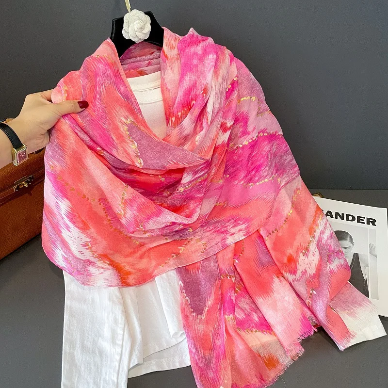Ombre Tie Dye Wavy Bronzing Scarf Thin Breathable Viscose Shawl Summer Casual Sunscreen Travel Scarves Women Muslim Hijab Sjaal