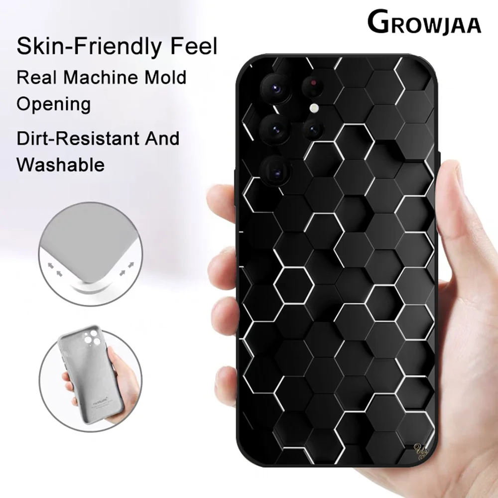 

Hexagonal Phone Case for Samsung Galaxy S24 Ultra S22 S23 Ultra S21 S20 5G Protective Silicone TPU Funda Black Anti Drop Cover