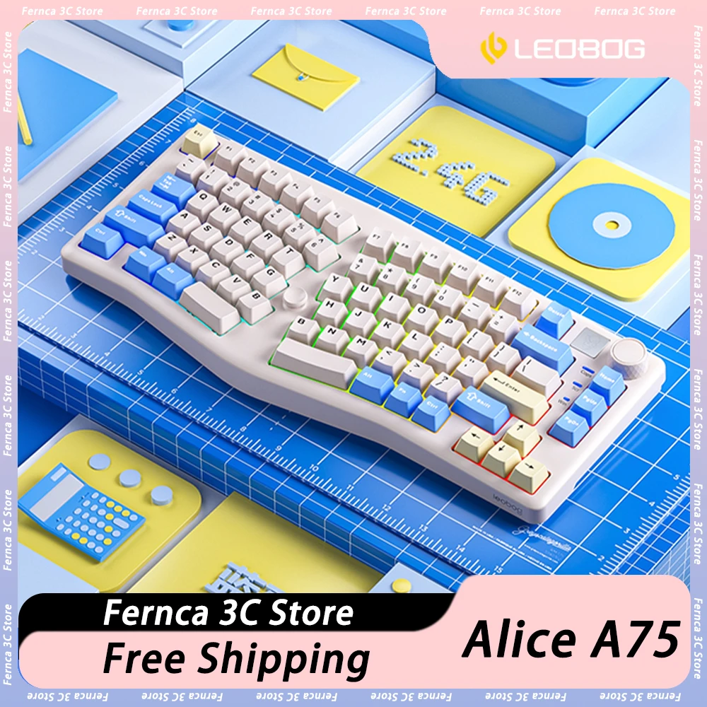 

LEOBOG Alice A75 Mechanical Keyboard Multifunctional Knob Three Mode Wireless Gaming Keyboard Rocker Design PBT Keycap Pc Gamer