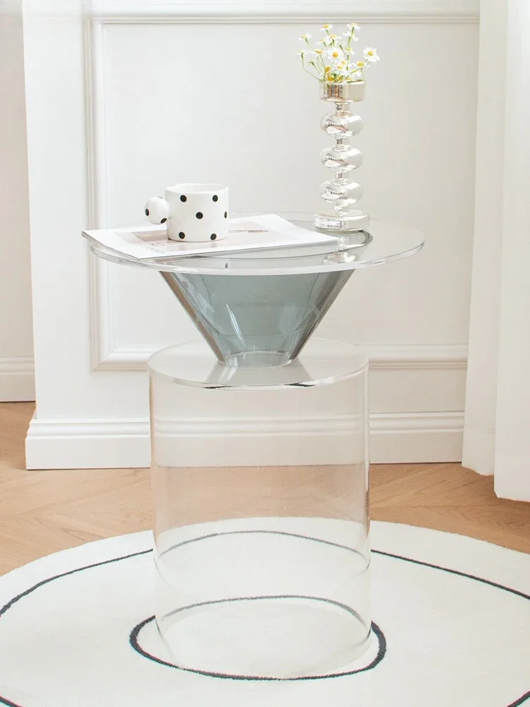 Household small coffee table balcony small round table transparent niche designer recommended corner table