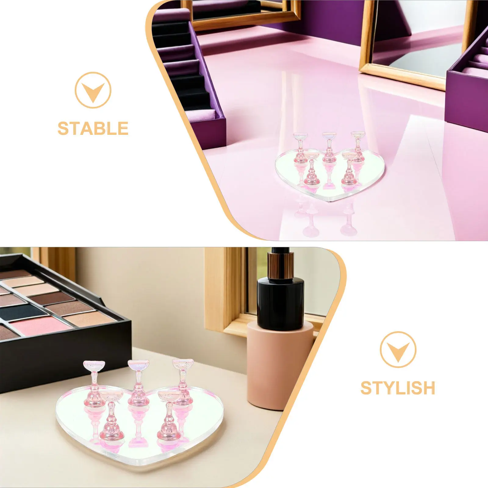 2Sets Realistic Nail Practice Stand Acrylic Display Tray with Stable Heart Base for Press on Nails Nail Art Training Teaching