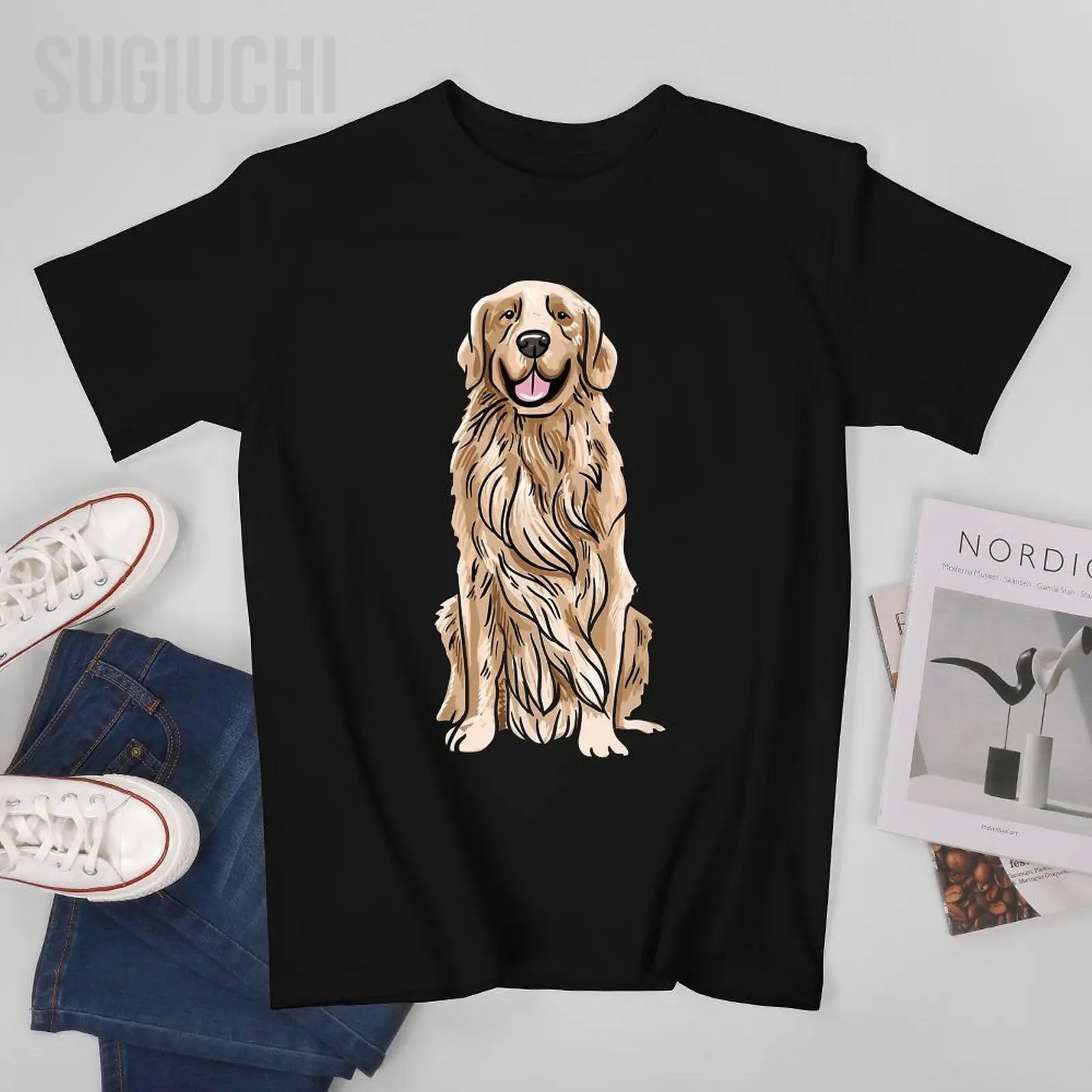 Unisex Men Golden Retriever Dog Illustration Golden Retriever Owner Tshirt Tees T Shirts Women Boys 100% Cotton T-Shirt