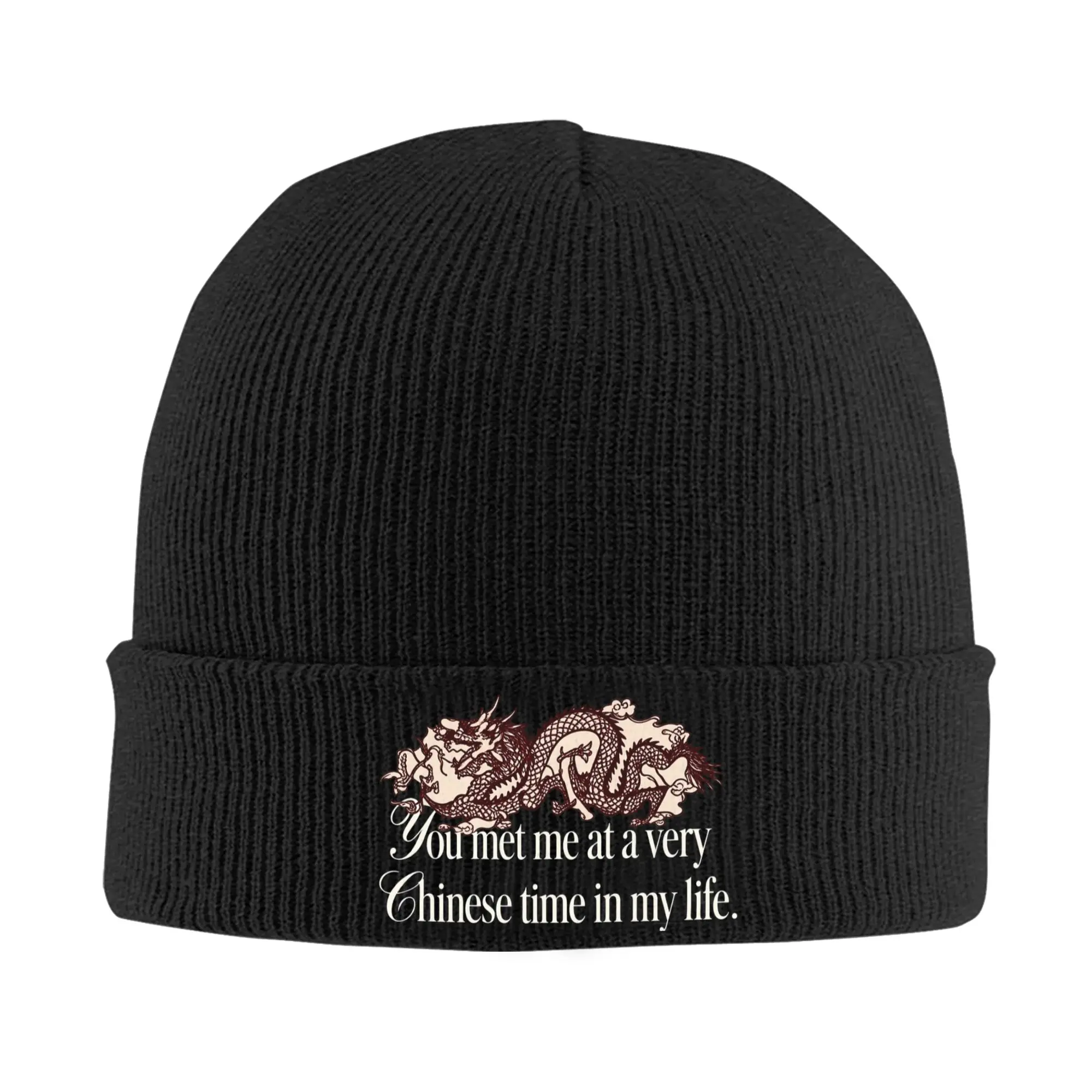Women Men Knit Cuff Beanie You Met Me At A Very Chinese Time In My Life Merch Warm Skull Knitted Hat Cap  Beanies Skullies
