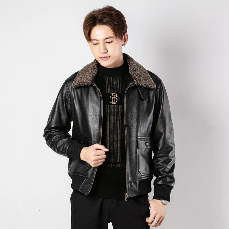 shipping.Classic G1 style Free mens cowhide coat,bomber leather clothes,black genuine Leather jacket.homme top gun wear