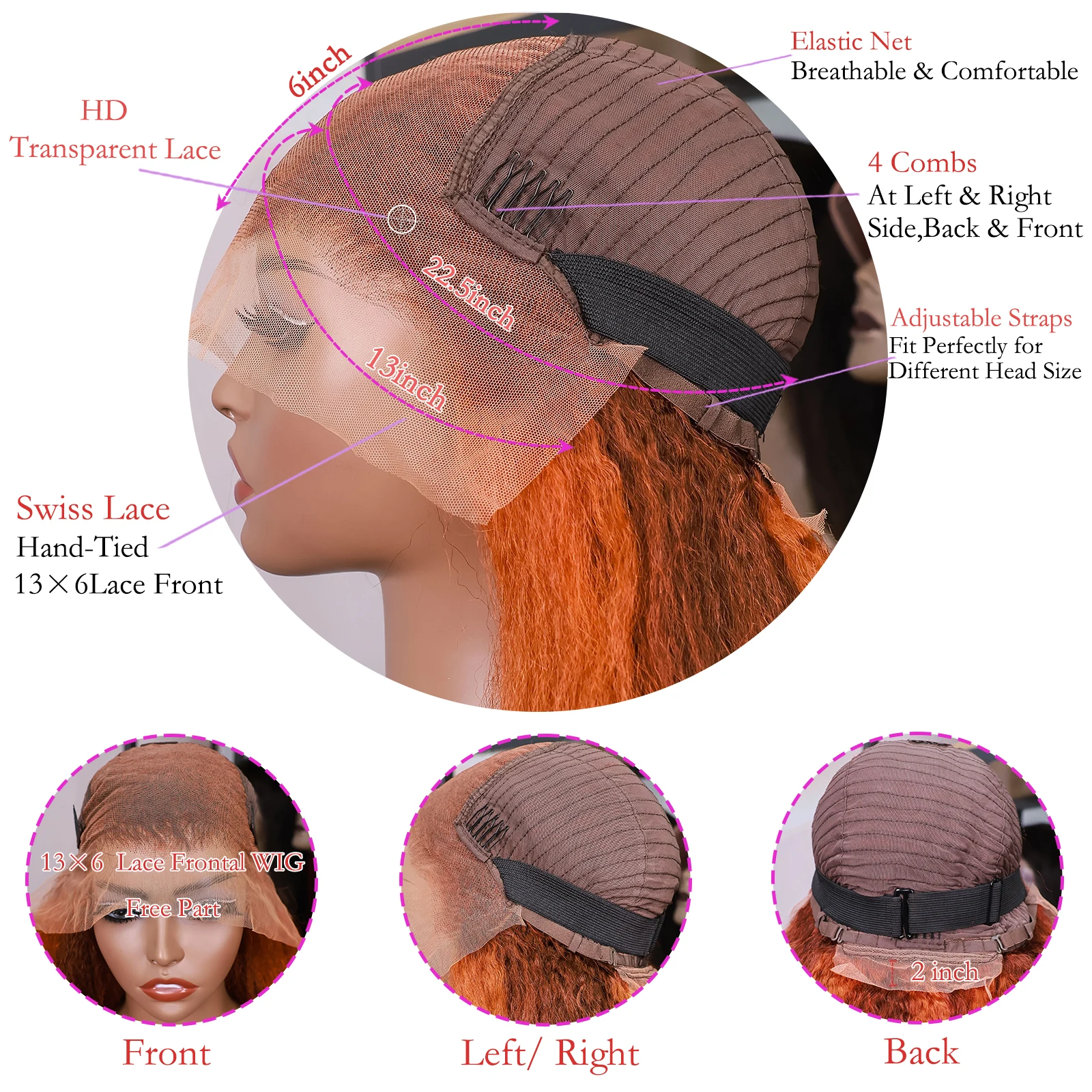 4/350 براون الزنجبيل البرتقالي غريب شعر طبيعي مفرود الباروكات 13x6 Hd الدانتيل الباروكة الأمامية 100% البرازيلي قبل قطعها خصلات الشعر المستعار 30 بوصة