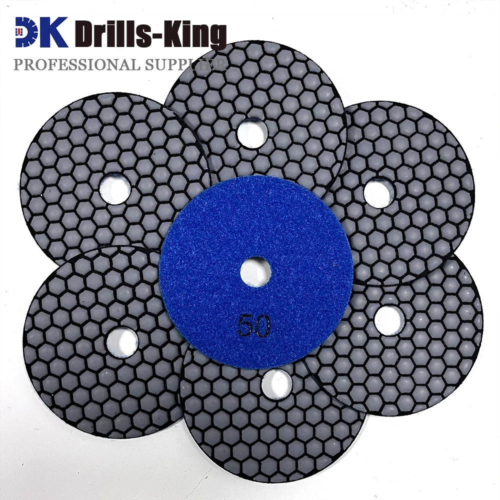 7pcs 4inches #50 Dry Diamond Polishing Pads Diameter 100MM Resin Bond Diamond Flexible Sanding Disc for Granite Marble Ceramic