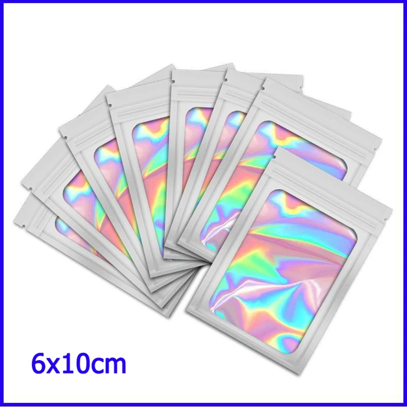 50Pcs Translucent Mylar Bags Resealable Odor Proof Bags Earrings Ring Jewelry Phone Case Cosmetic Storage Holographic Packaging