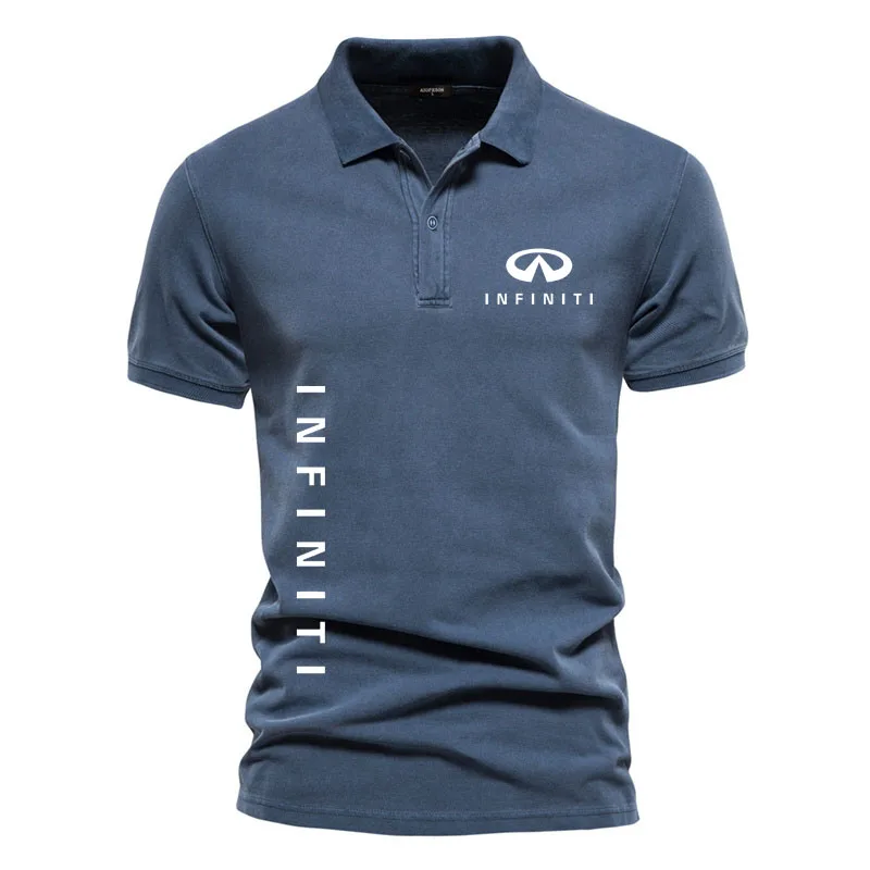 Hot sale lapel T-shirts Infiniti Car logo print men\'s POLO shirt new golf shirt high-end cotton men\'s POLO shirt short sleeve