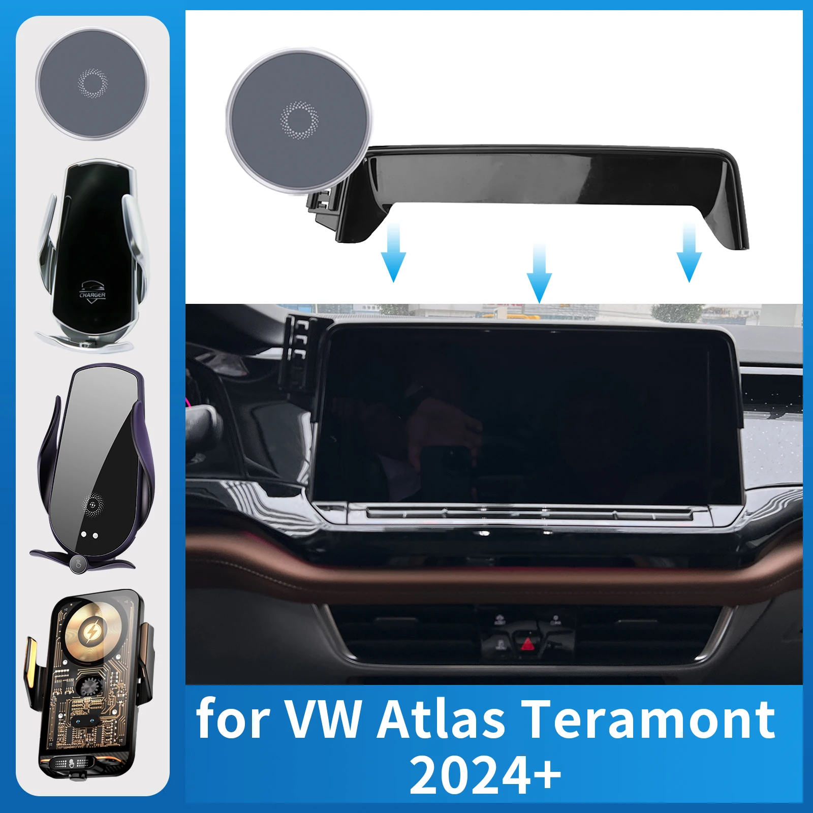 

for VW Atlas Teramont 2024 2025 CROSS Car Phone Holder Screen Fixed Navigation Bracket Base Wireless Charging