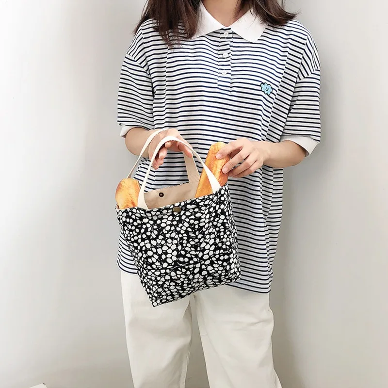 Portable Handbag Small Cloth Bag Pastoral Style Casual Canvas Handbag Traveler Leisure Lunch Bag