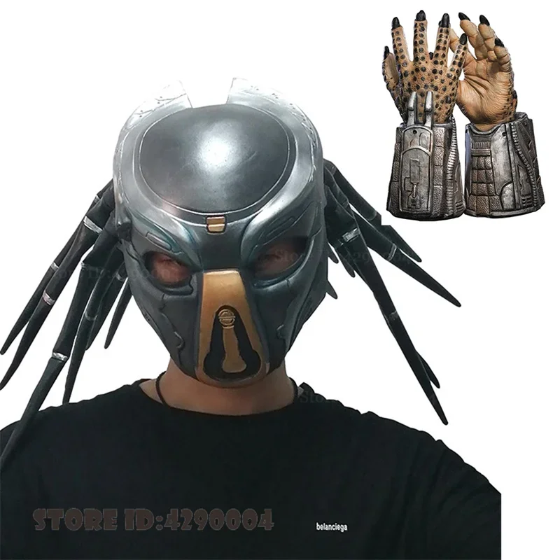 Iron Blood Warrior Halloween Full Face Head Cover + Hand Glove Cosplay Movie Alien Vs. Predator Mask Claw Party Costume Props