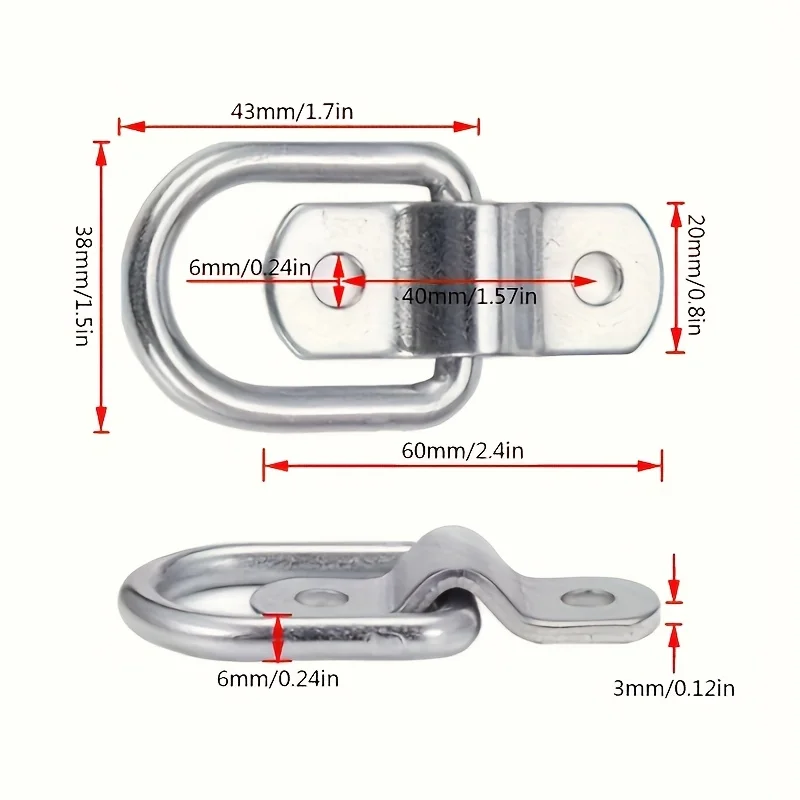 6Pcs D Shape Lashing Hook Tie Down Anchors Ring Cargo Tie Down Ring for Car Truck Trailers RV Boats Dropshipping