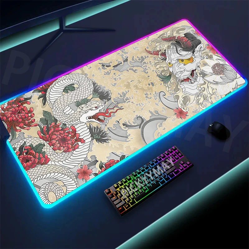 Imagem -02 - Grande Dragão Led Gaming Mouse Pad Backlight Desk Mat Luminous Gamer Mousepad Elemento Chinês Rgb 393x196