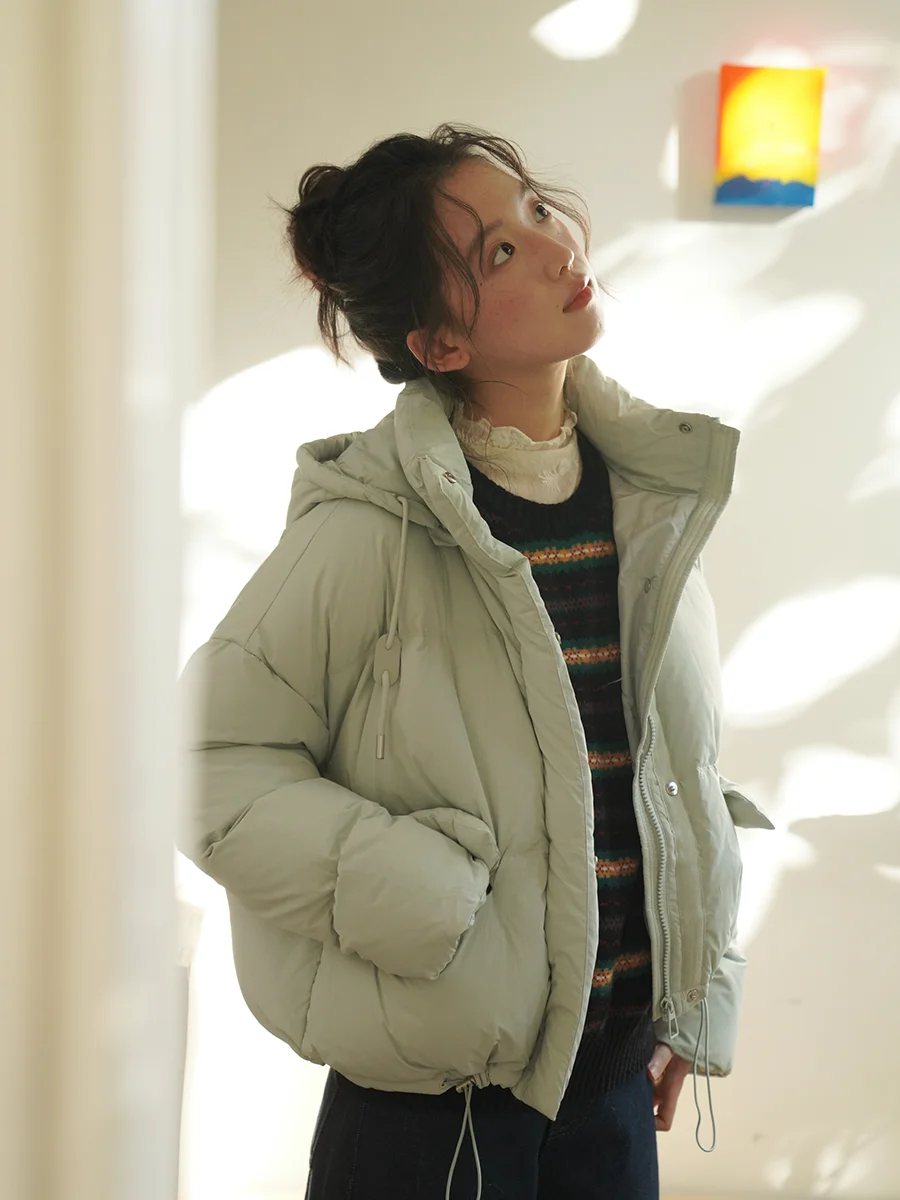 

Mouti ort Puffer Jaet White Du down Hooded Stand Collar Coat Bread Sle Women's Winter Warm Polyester Fiber Coat