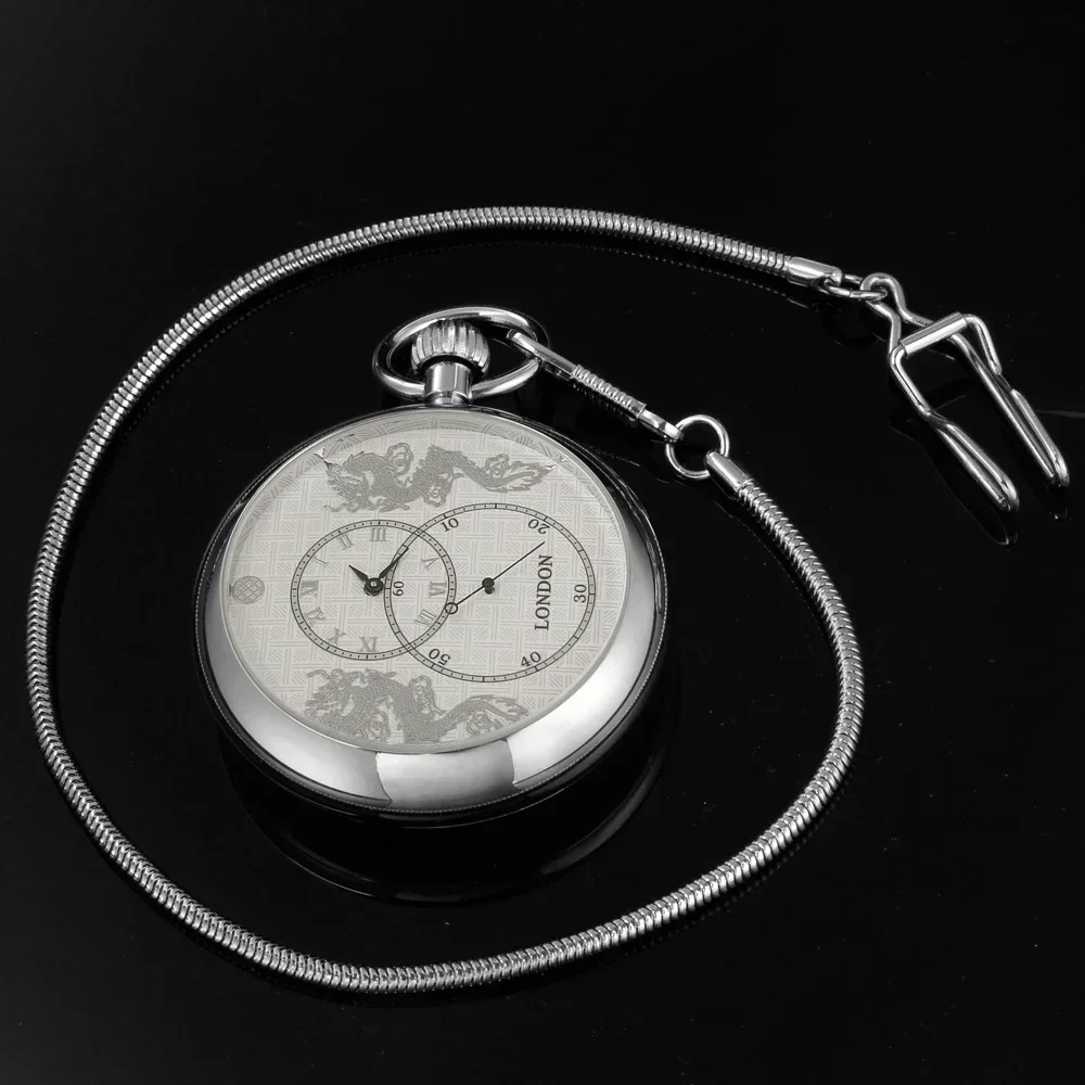 Montre de Poche Mécanique de Luxe en Argent et Acier Inoxydable, Mécanisme Manuel, Pendentif de Chasseur, Boîte Originale