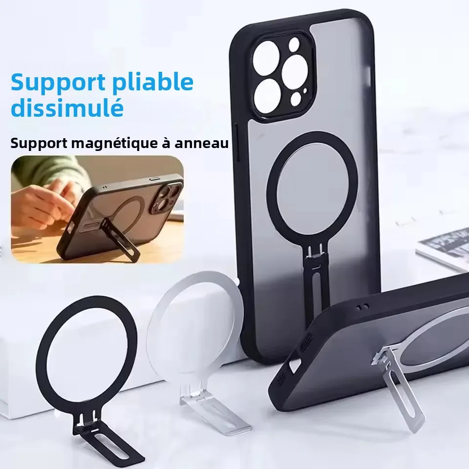 Support magnétique ultra fin et invisible pour téléphone portable, support de téléphone pliable avec anneau, support métallique mince, support de bureau